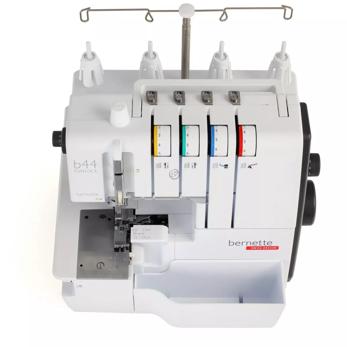 Bernette Funlock b44 — цветная маркировка заправки нитей