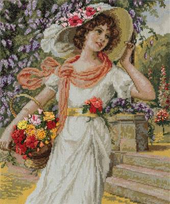 Набор для вышивания PANNA Золотая серия   VH-1480  ( ВХ-1480 )  Девушка с корзиной цветов