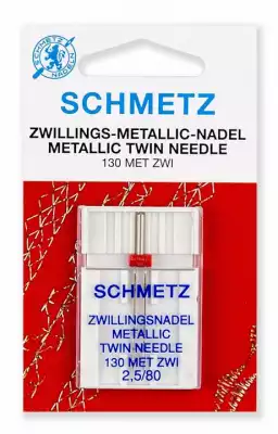 Иглы двойные для металлизированных нитей № 80/2.5,1шт, Schmetz