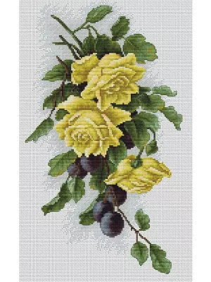 B2230 Набор для вышивания Желтые розы со сливами (Yellow Roses with Plums), 18,5 x 32,5 см, Luca-S