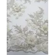 Кружево с вышивкой, бисером и бусинами, ширина 130 см, 100% полиэстер, 1 м, цвет слоновая кость — фото 4