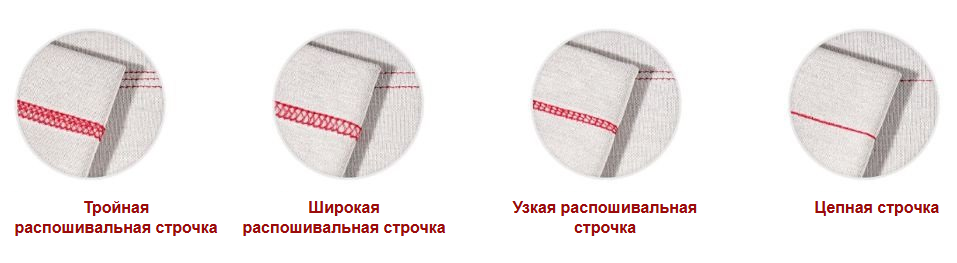 Brother CV 3550 — тройная, широкая и узкая распошивальные и цепная строчки